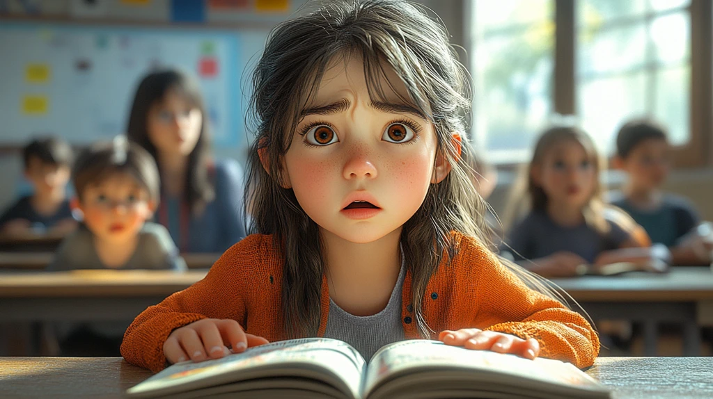 女孩教室中表情沮丧