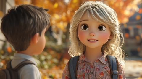 女孩与同学放学