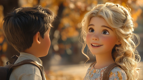 女孩与同学放学