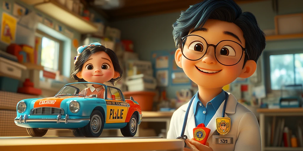 医生与女孩玩玩具车