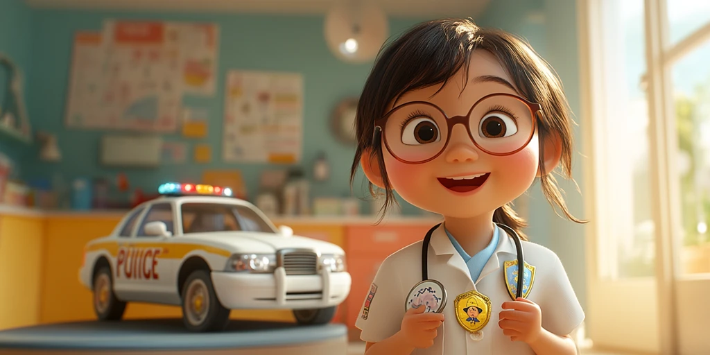 医生与小女孩玩玩具车