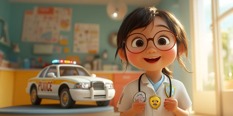 医生与小女孩玩玩具车