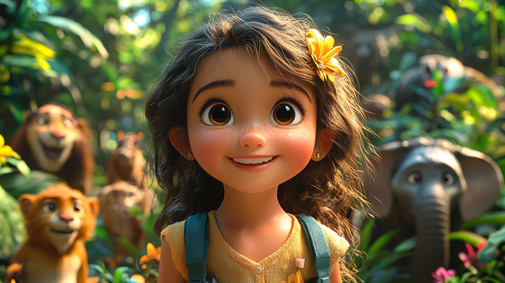 小女孩背包逛动物园