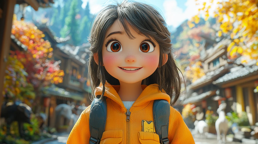 小女孩背包逛动物园