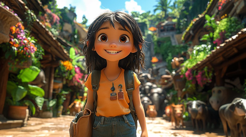 小女孩背包逛动物园