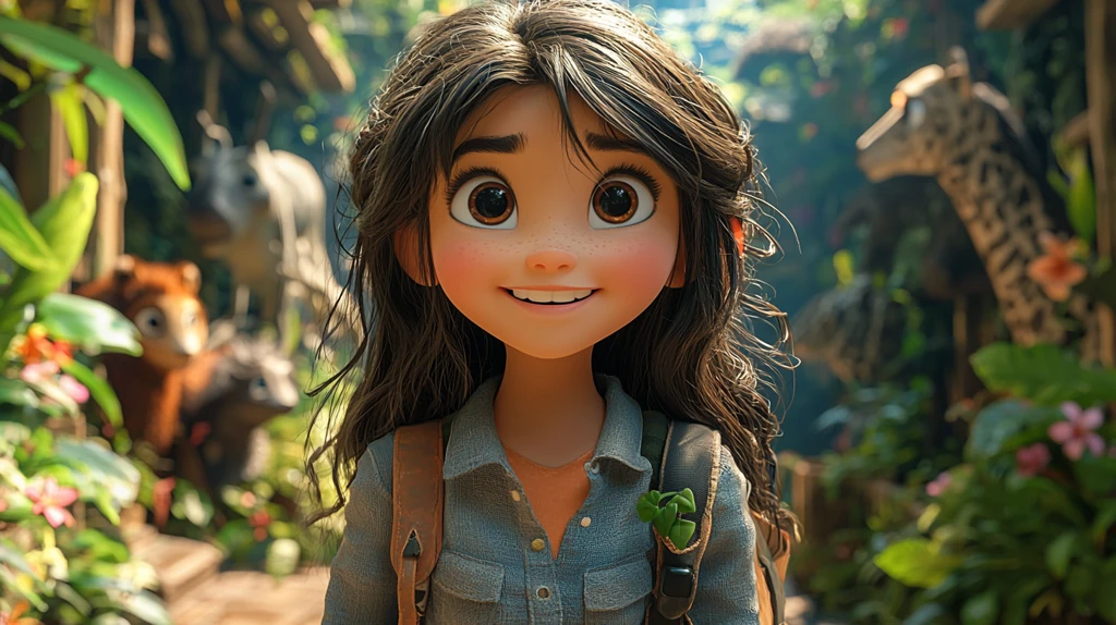 小女孩背包逛动物园