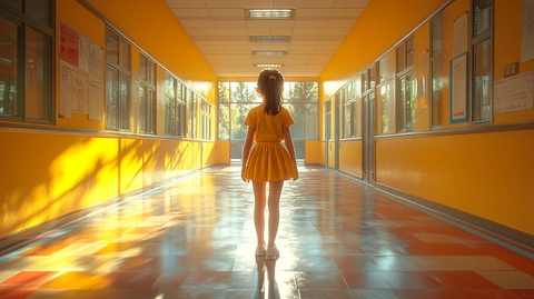 小女孩学校走廊