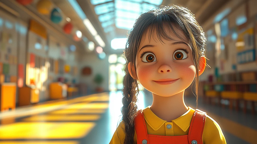 小女孩学校走廊