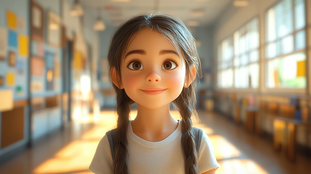 小女孩学校走廊