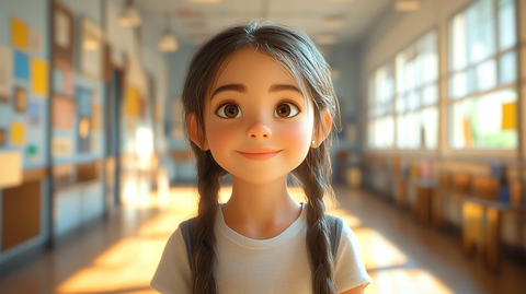 小女孩学校走廊