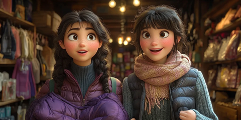 女孩试穿紫色夹克