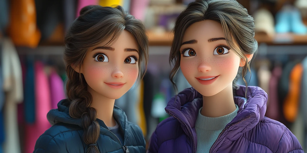 女孩试穿紫色夹克