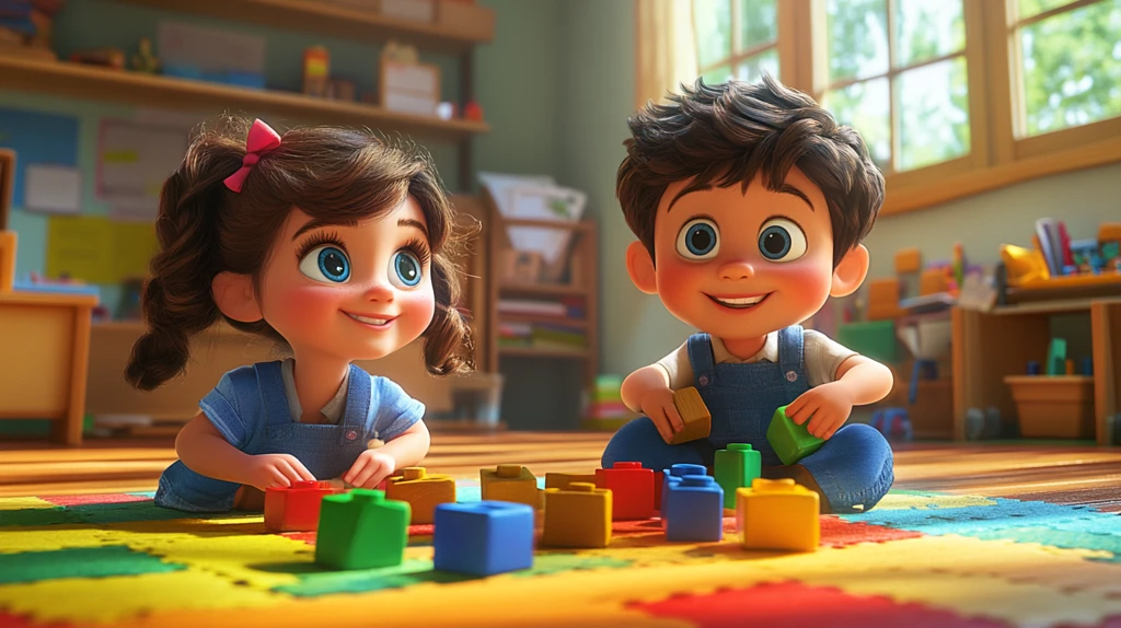 女孩男孩玩积木