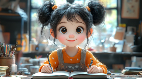 双马尾女孩课堂学习