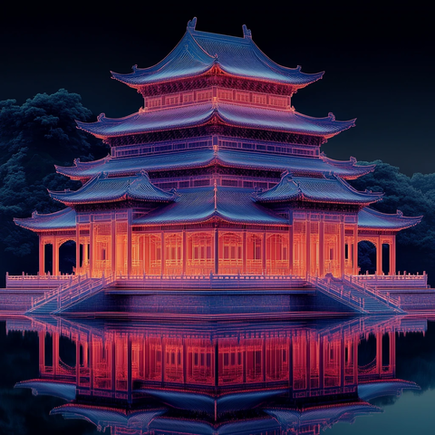 古城建筑线勾勒图