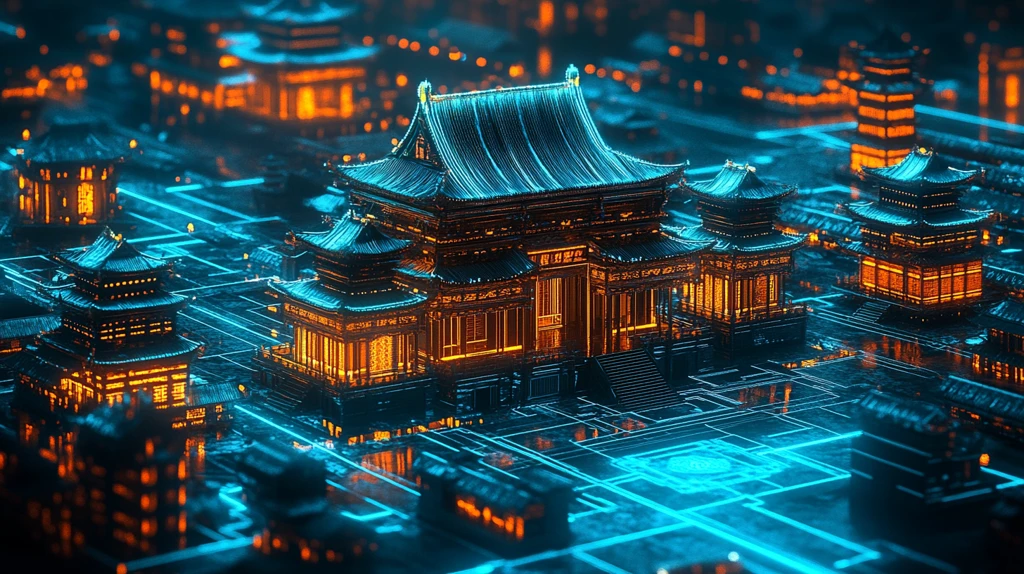 古建筑蓝光线条