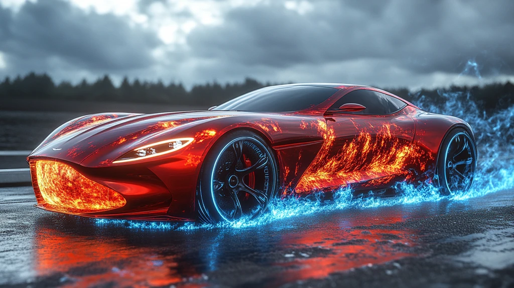 红色跑车蓝色火焰