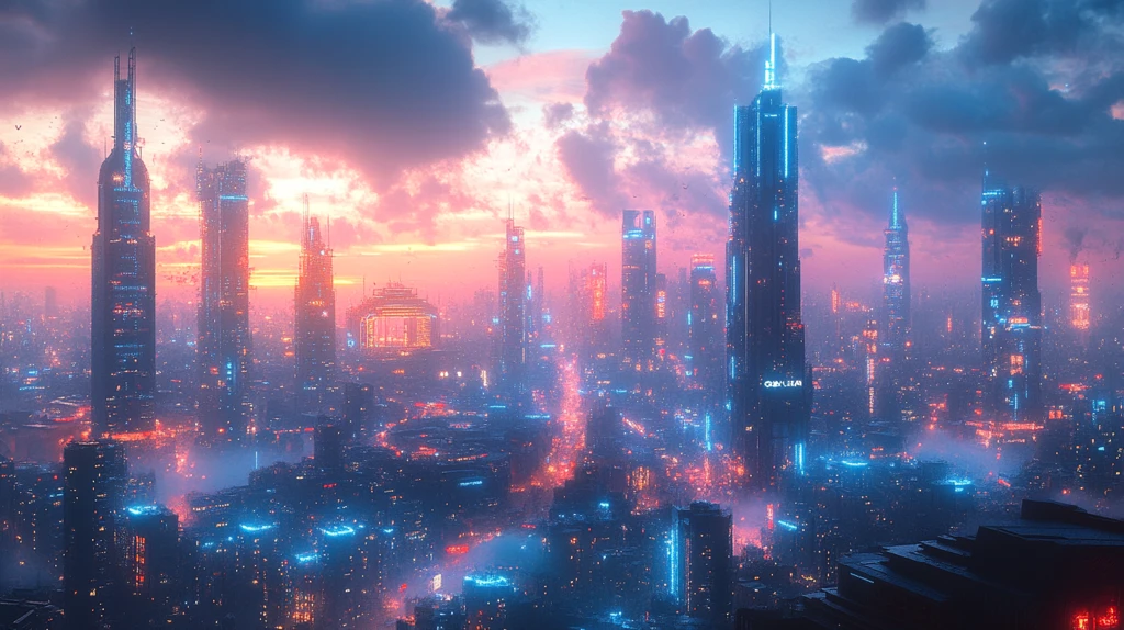 蓝色霓虹连接建筑