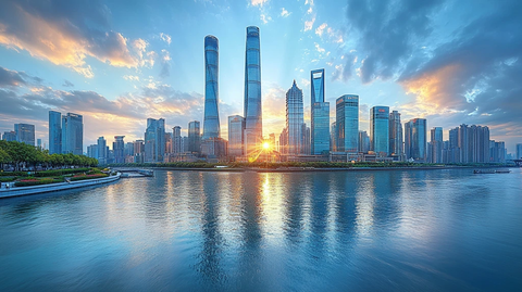 蓝色光影线性建筑