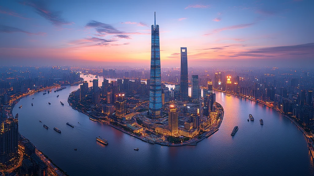 蓝色光影线性建筑