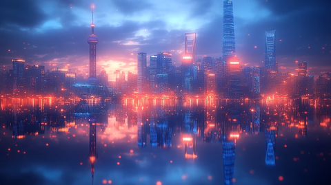 蓝色光影线性建筑