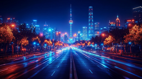 夜色珠塔蓝光街景