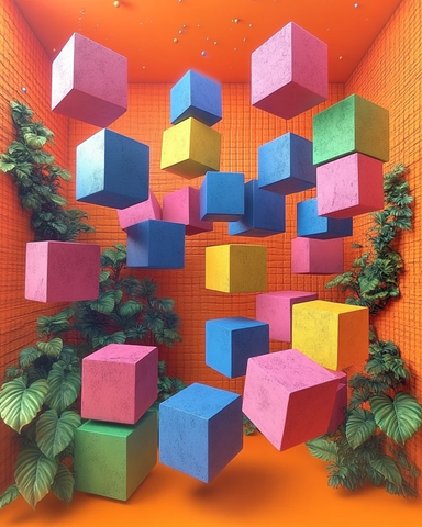 彩色立方体漂浮图