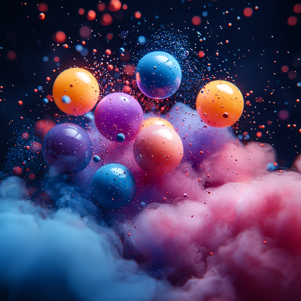 彩色球体坠落彩粉