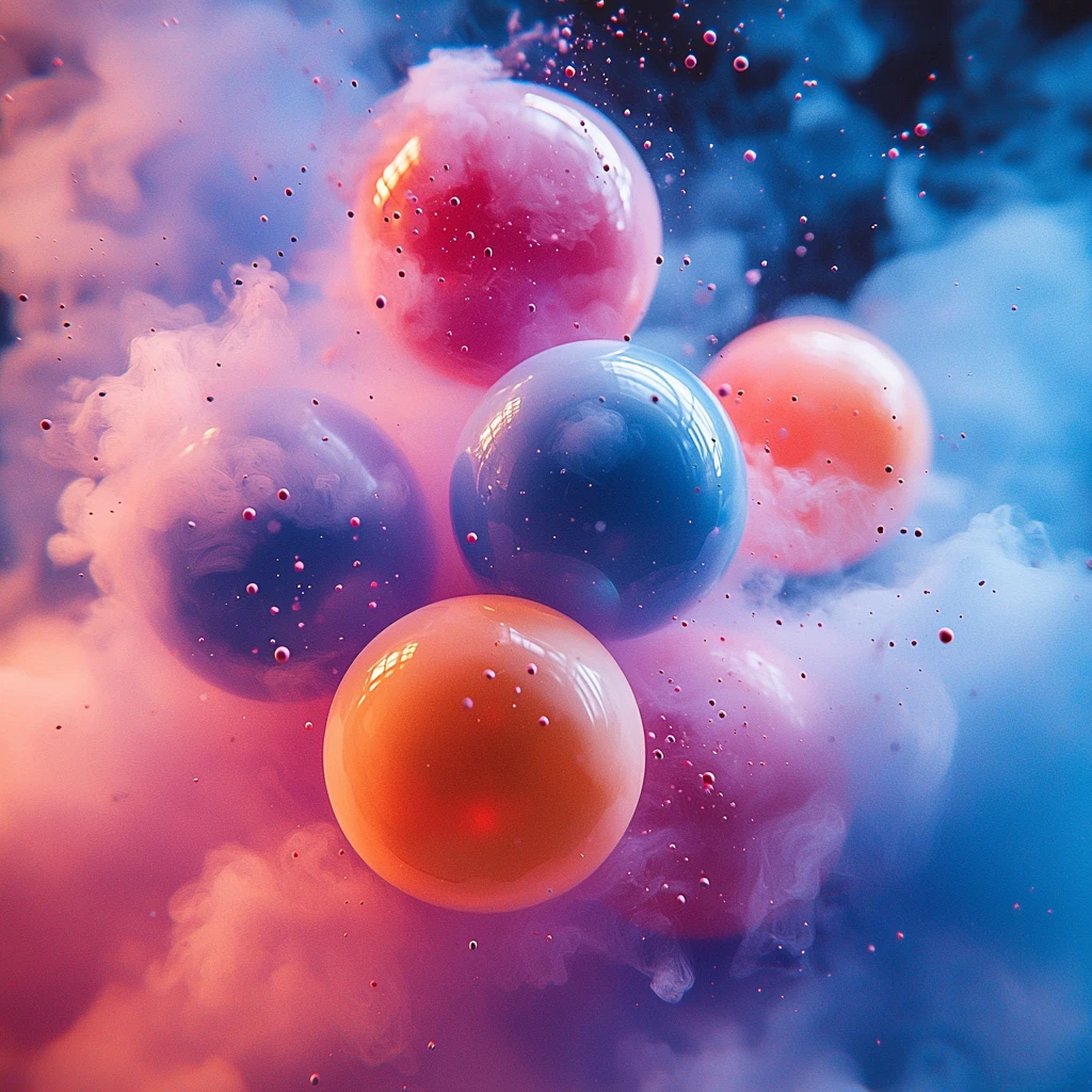 彩色球体坠落彩粉