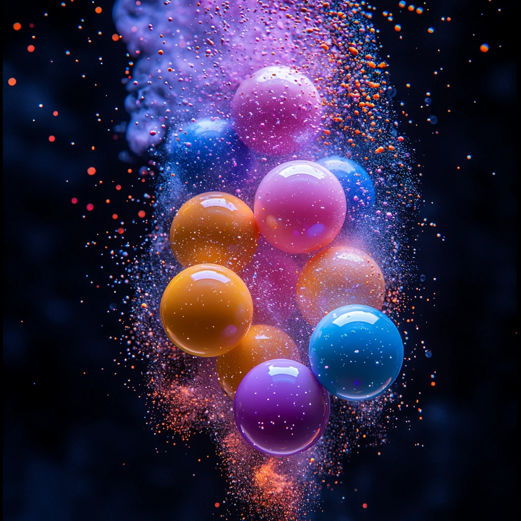 彩色球体坠落彩粉