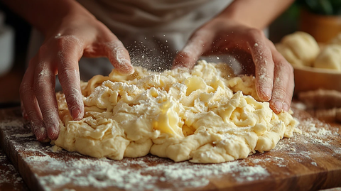 手工揉制美味面包的瞬间