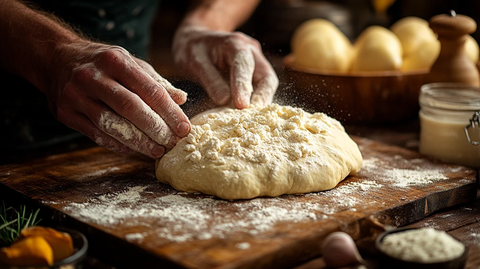 手工揉制美味面包的瞬间