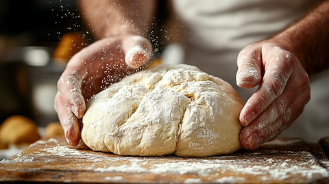手工揉制美味面包的瞬间
