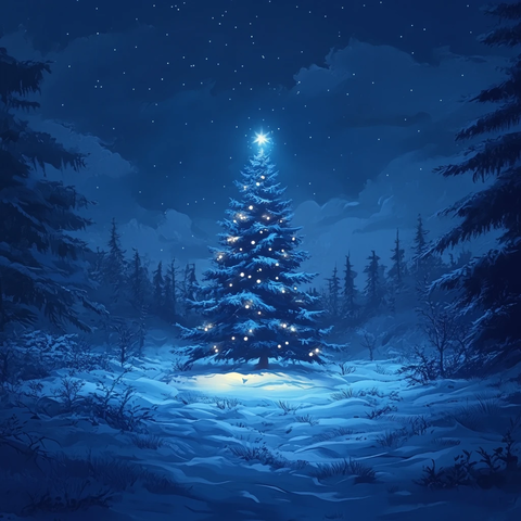 雪夜森林圣诞树