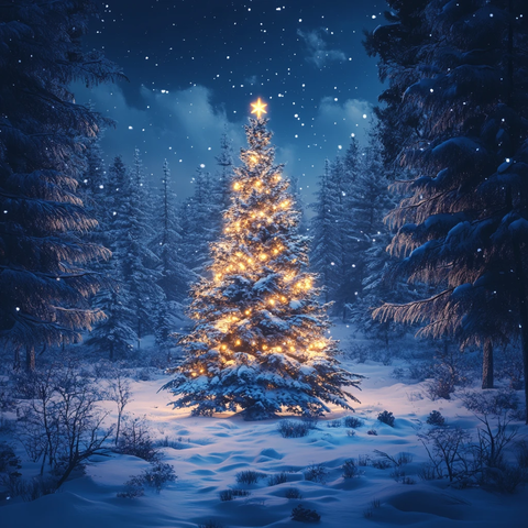 雪夜森林圣诞树