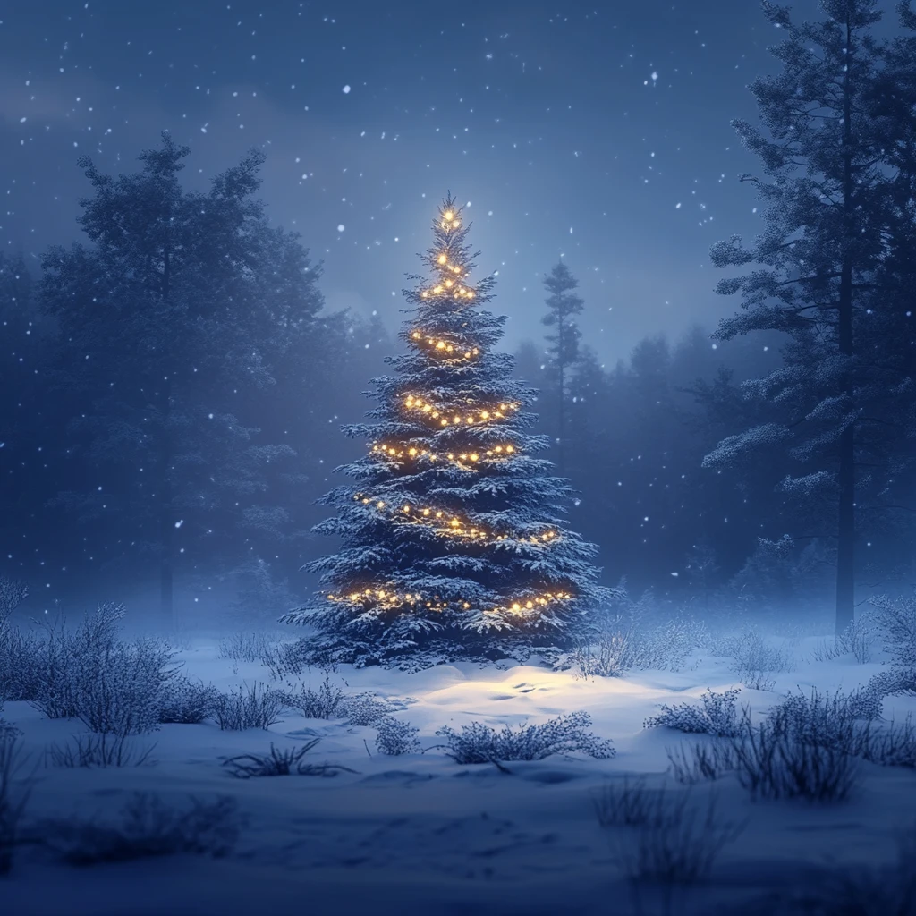 雪夜森林圣诞树