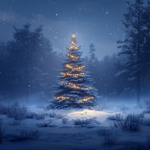 雪夜森林圣诞树