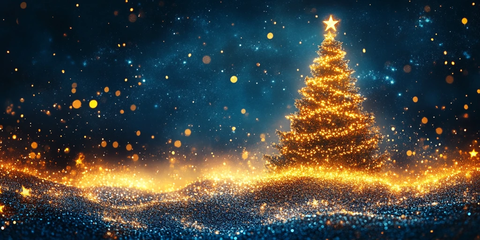 金色圣诞树星光夜