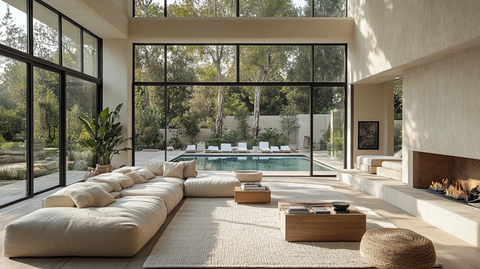 沙发窗景泳池壁炉