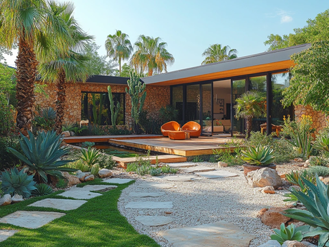 棕榈盆栽与龙舌兰