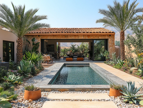 棕榈盆栽与龙舌兰