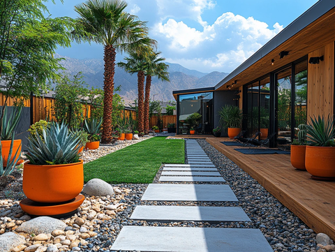 棕榈盆栽与龙舌兰