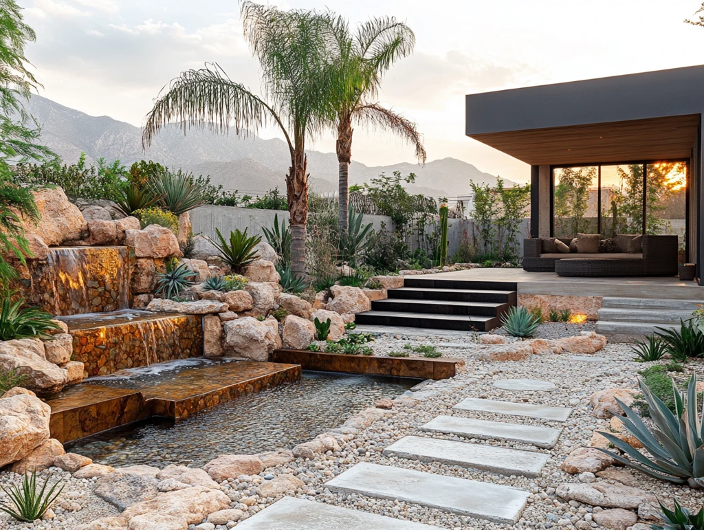 棕榈盆栽与龙舌兰