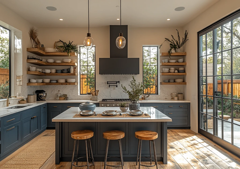 灰色橱柜蓝色点缀