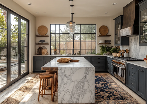 灰色橱柜蓝色点缀