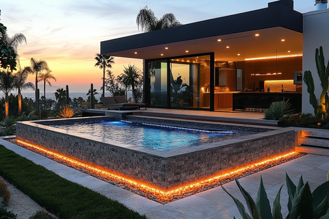 海滨泳池黄昏景色