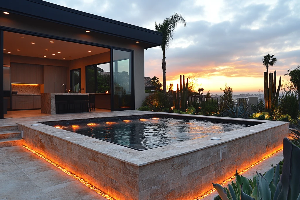 海滨泳池黄昏景色