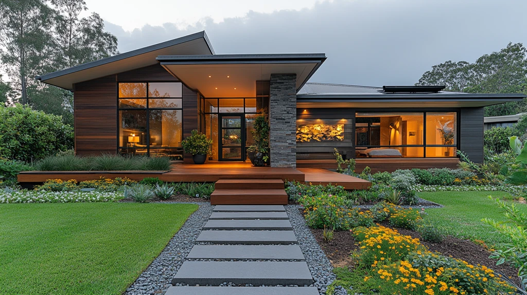 现代住宅前院夏日