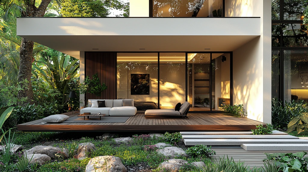 白色墙面木地板休息区