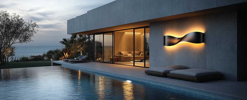 泳池灯光映照墙面